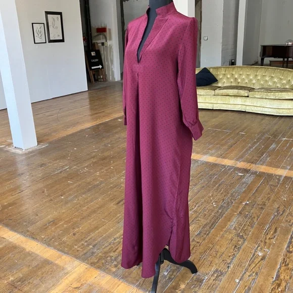 Wizzy Kit Maroon and navy polka dotted Maxi dress. - Picture 6 of 13